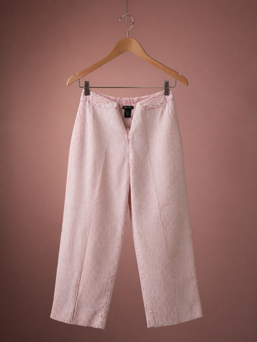 Rafaella Red and White Seersucker Striped Cropped Pants